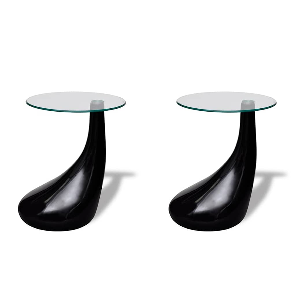 vidaXL Coffee Table 2 pcs with Round Glass Top High Gloss Black - 42 x 42 x 55 cm