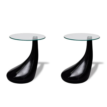 vidaXL Coffee Table 2 pcs with Round Glass Top High Gloss Black - 42 x 42 x 55 cm