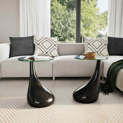 vidaXL Coffee Table 2 pcs with Round Glass Top High Gloss Black - 42 x 42 x 55 cm