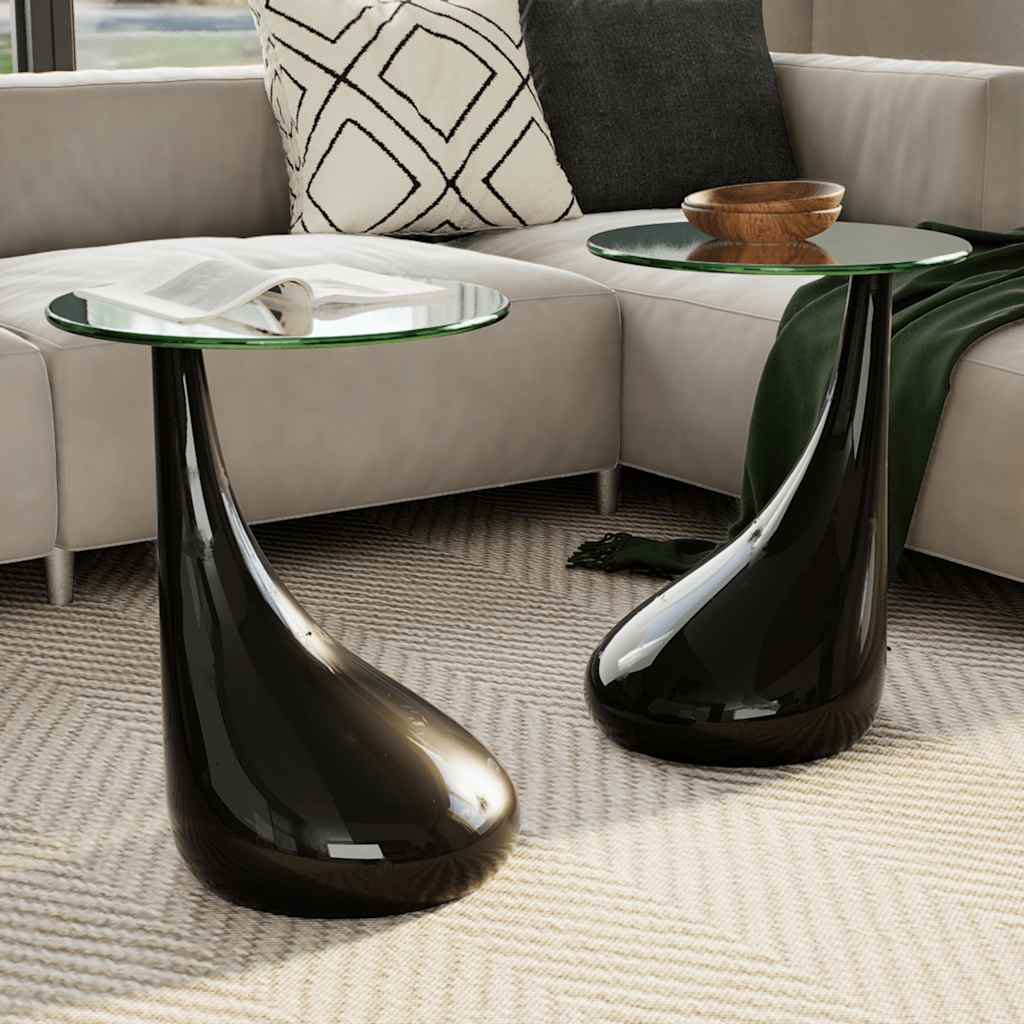 vidaXL Coffee Table 2 pcs with Round Glass Top High Gloss Black - 42 x 42 x 55 cm