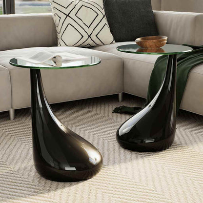 vidaXL Coffee Table 2 pcs with Round Glass Top High Gloss Black - 42 x 42 x 55 cm