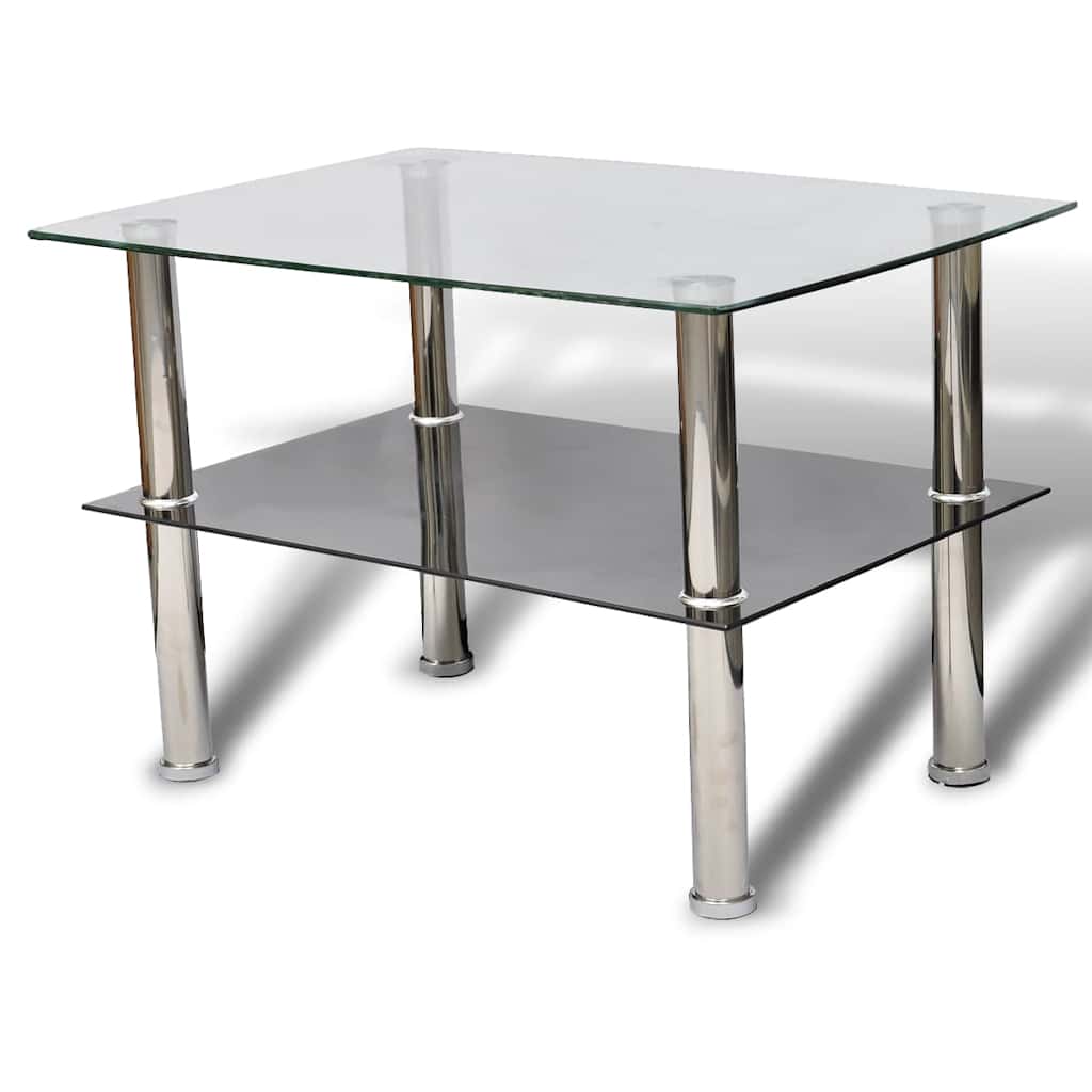 vidaXL Coffee Table Glass 2 Tiers - Silver - 65 x 45 x 43 cm