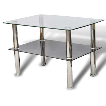 vidaXL Coffee Table Glass 2 Tiers - Silver - 65 x 45 x 43 cm