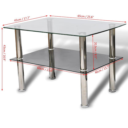 vidaXL Coffee Table Glass 2 Tiers - Silver - 65 x 45 x 43 cm