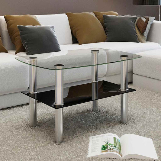 vidaXL Coffee Table Glass 2 Tiers - Silver - 65 x 45 x 43 cm