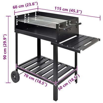 BBQ Stand Charcoal Barbecue 2 Wheels - Black