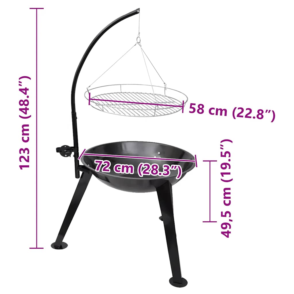 BBQ Stand Charcoal Barbecue Hang Round - Black