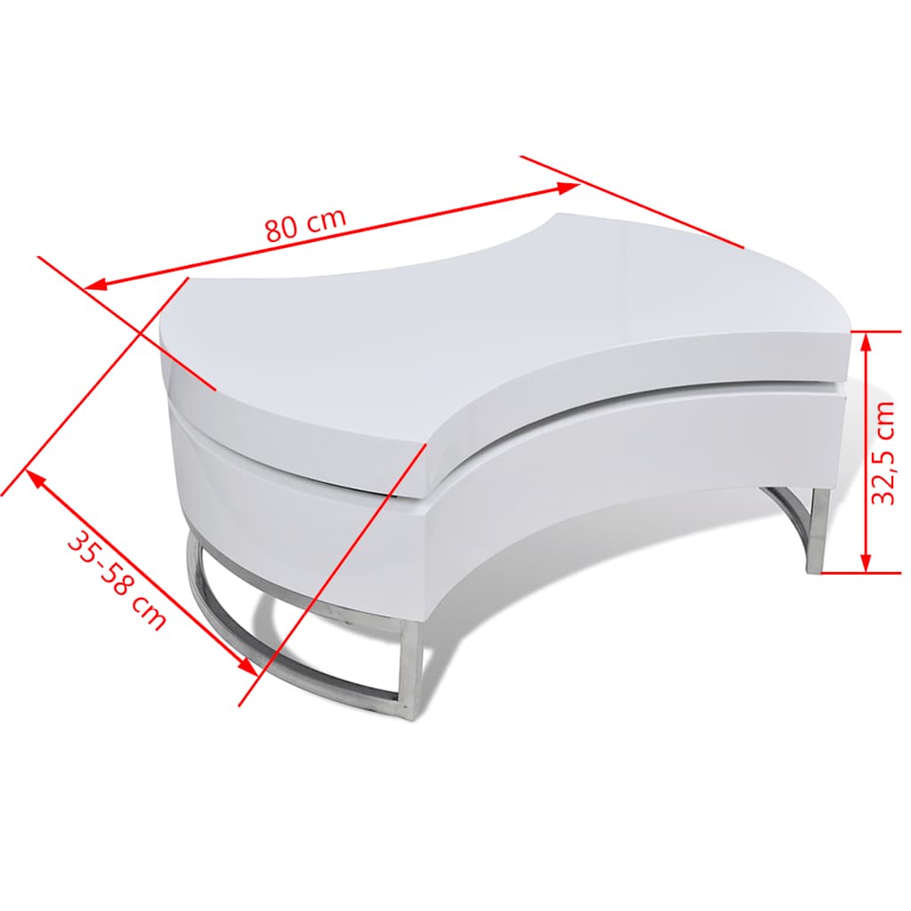 vidaXL Coffee Table Shape-Adjustable High Gloss White - 80 x 32.5 x 80 cm