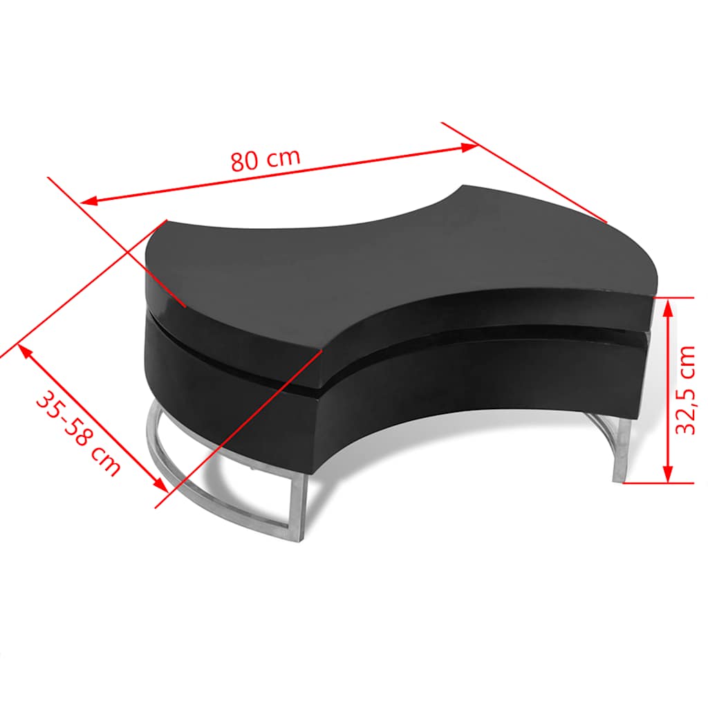vidaXL Coffee Table Shape-Adjustable High Gloss Black - 80 x 32.5 x 80 cm