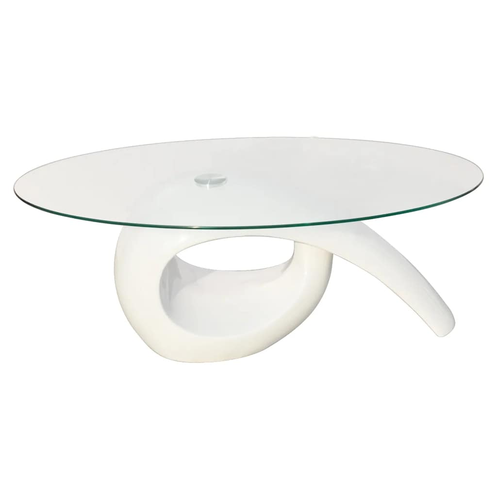 vidaXL Coffee Table with Oval Glass Top High Gloss White - 115 x 64 x 44.7 cm