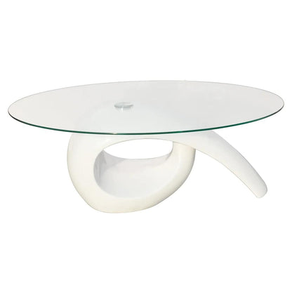 vidaXL Coffee Table with Oval Glass Top High Gloss White - 115 x 64 x 44.7 cm
