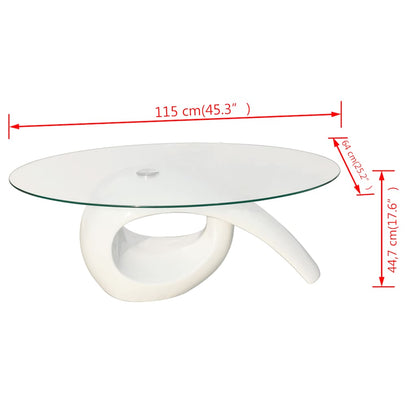 vidaXL Coffee Table with Oval Glass Top High Gloss White - 115 x 64 x 44.7 cm