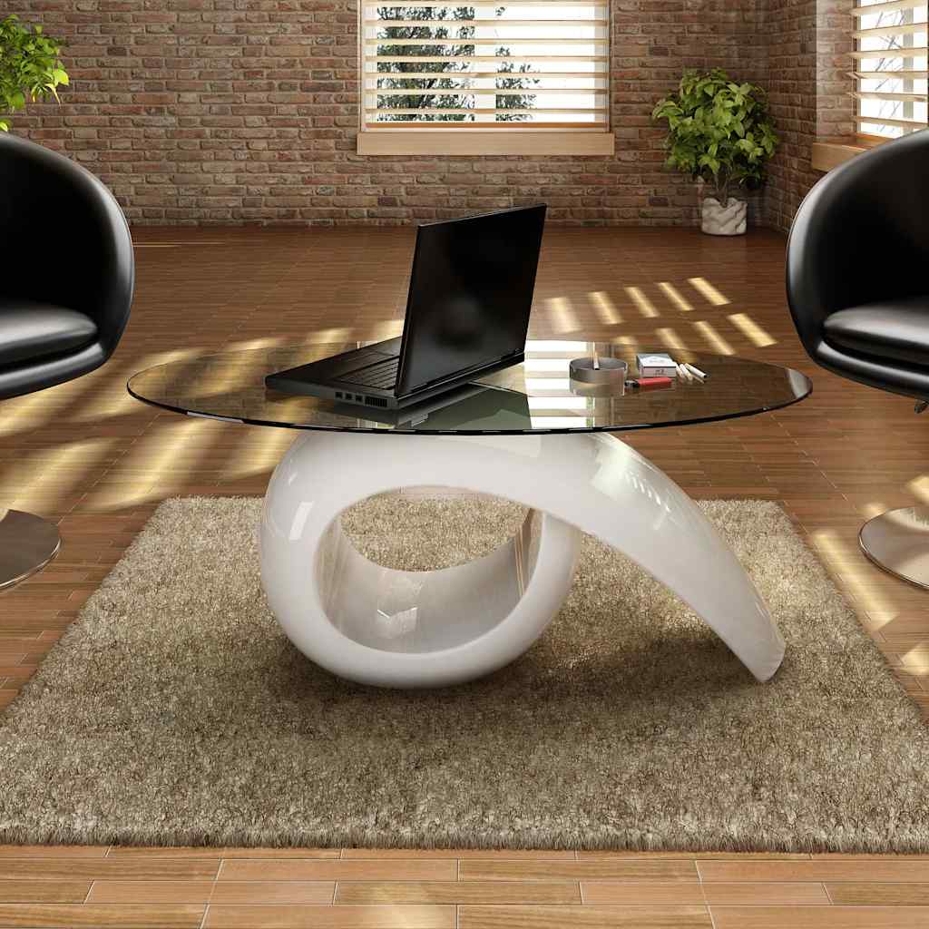 vidaXL Coffee Table with Oval Glass Top High Gloss White - 115 x 64 x 44.7 cm