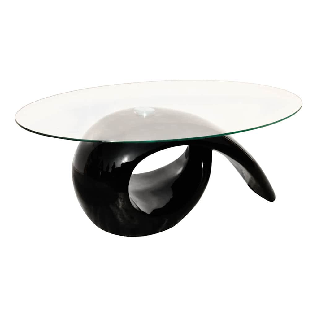 vidaXL Coffee Table with Oval Glass Top High Gloss Black - 115 x 64 x 44.7 cm