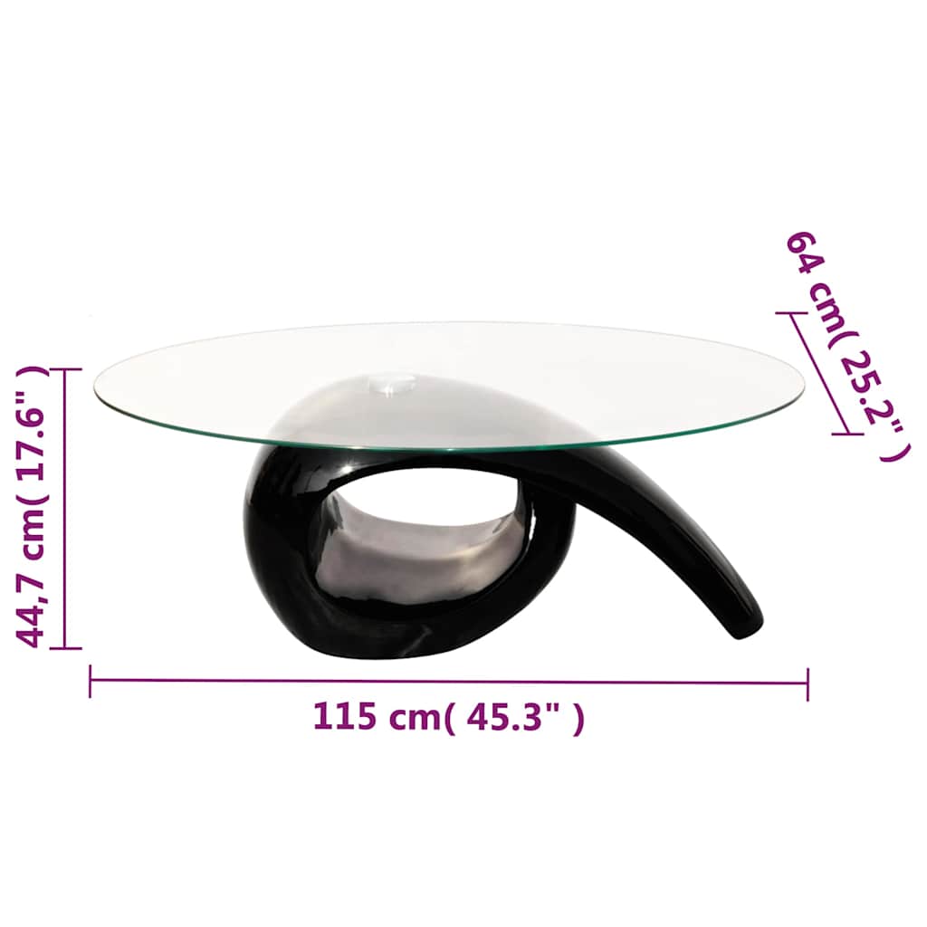 vidaXL Coffee Table with Oval Glass Top High Gloss Black - 115 x 64 x 44.7 cm
