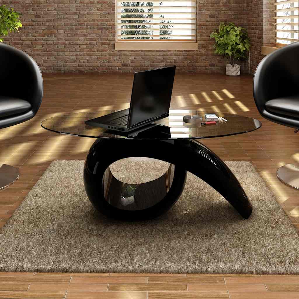 vidaXL Coffee Table with Oval Glass Top High Gloss Black - 115 x 64 x 44.7 cm