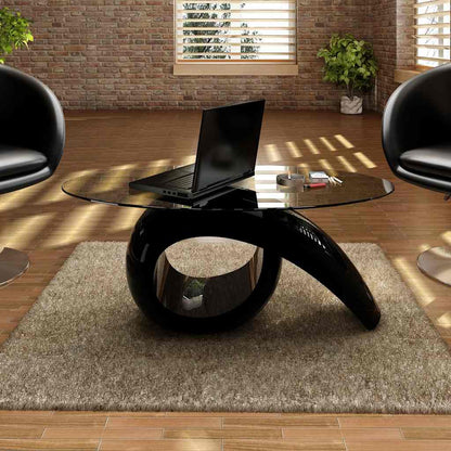 vidaXL Coffee Table with Oval Glass Top High Gloss Black - 115 x 64 x 44.7 cm