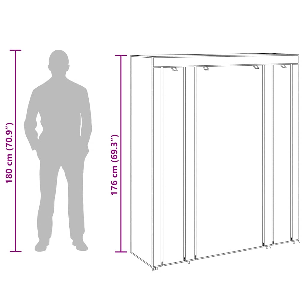 vidaXL Fabric Wardrobe with Compartments and Rods 45x150x176 cm Brown
