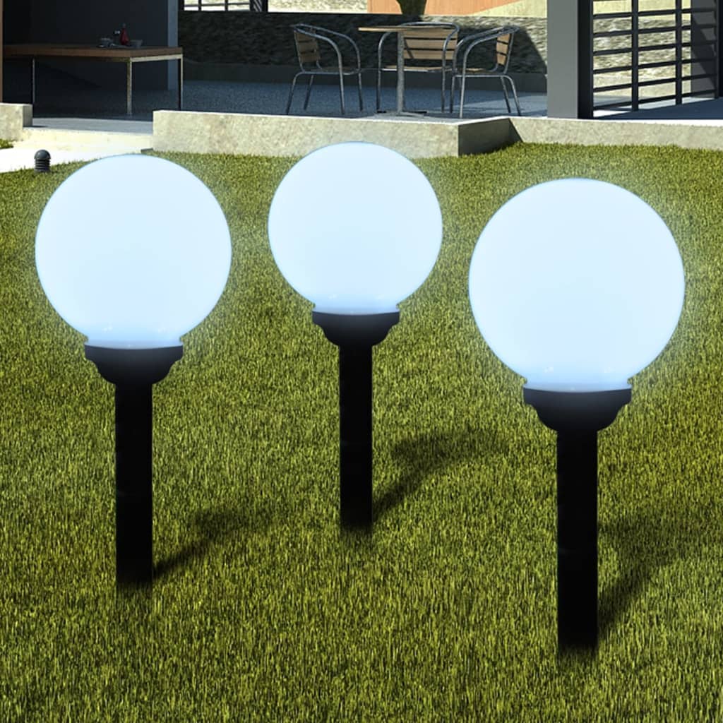 40864 vidaXL Outdoor Pathway Lamps 3 pcs LED 20 cm with Ground Spike - White