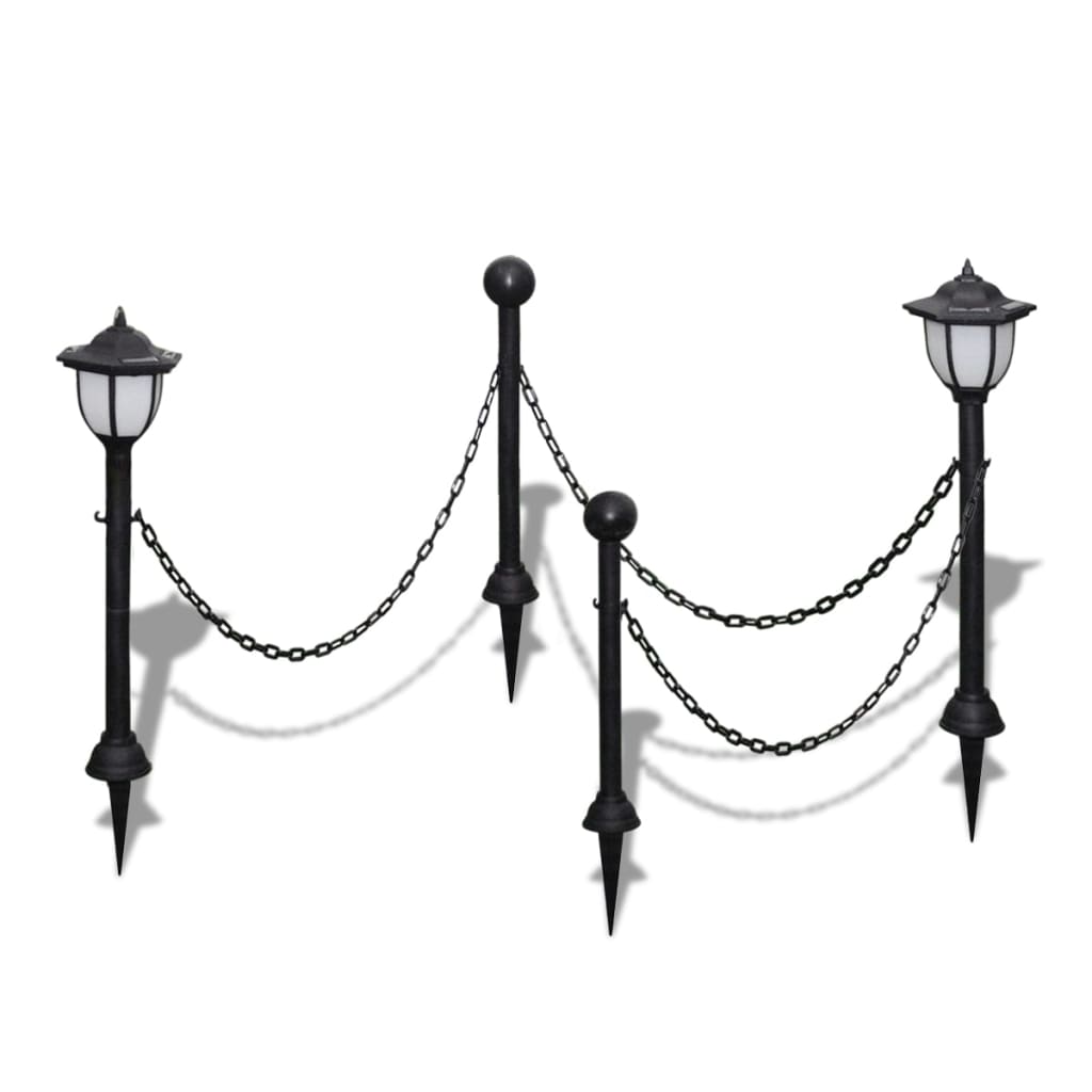 Chain Fence with Solar Lights Two LED Lamps Two Poles - Grey