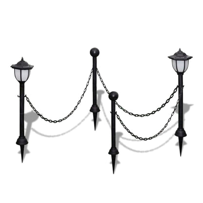 Chain Fence with Solar Lights Two LED Lamps Two Poles - Grey