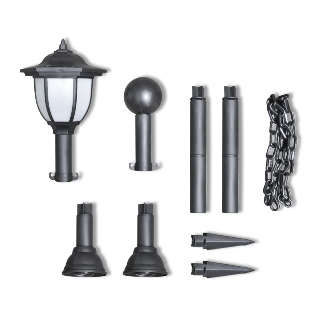 Chain Fence with Solar Lights Two LED Lamps Two Poles - Grey
