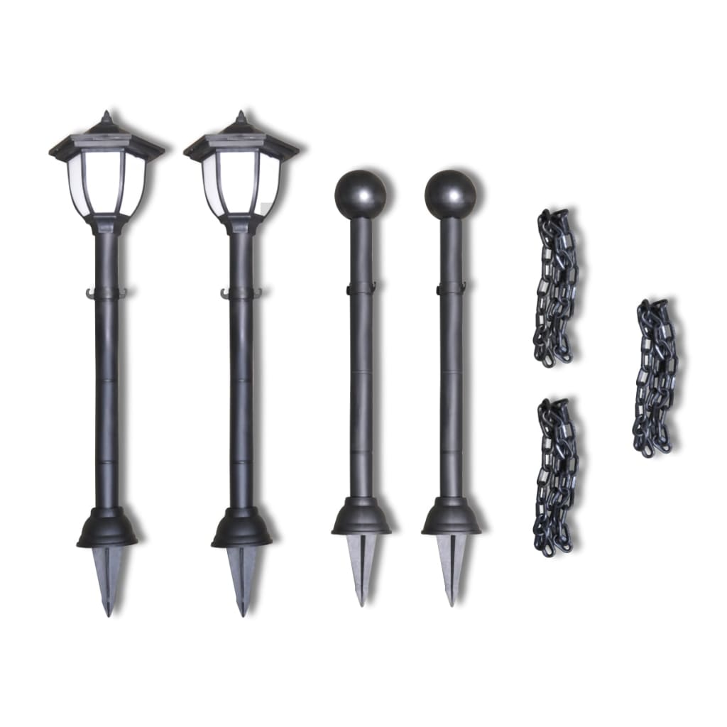Chain Fence with Solar Lights Two LED Lamps Two Poles - Grey