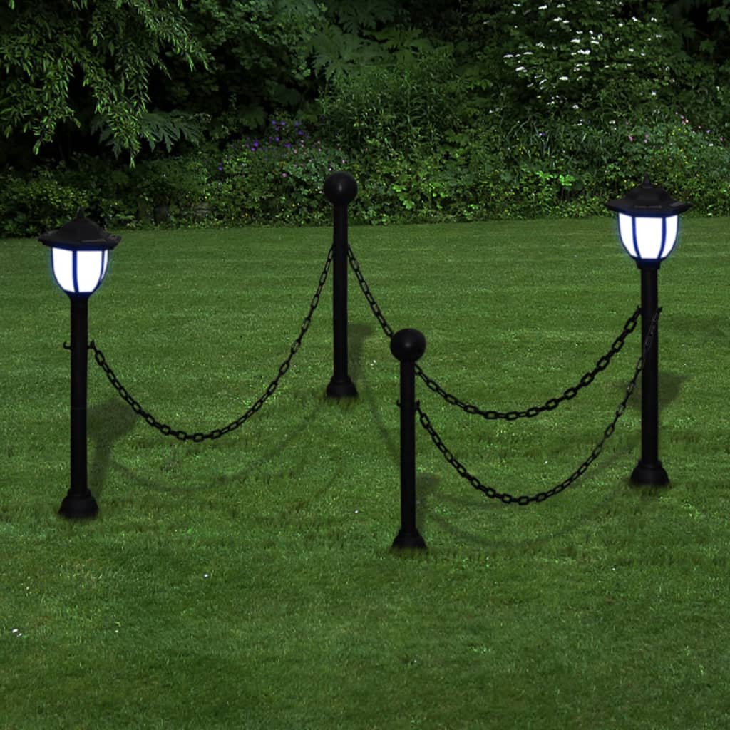 Chain Fence with Solar Lights Two LED Lamps Two Poles - Grey