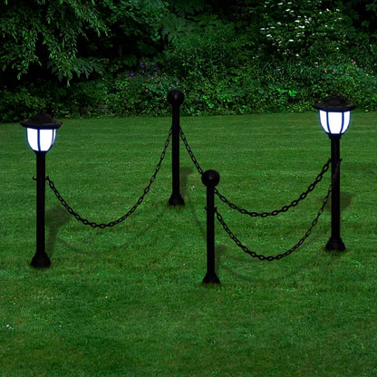 Chain Fence with Solar Lights Two LED Lamps Two Poles - Grey