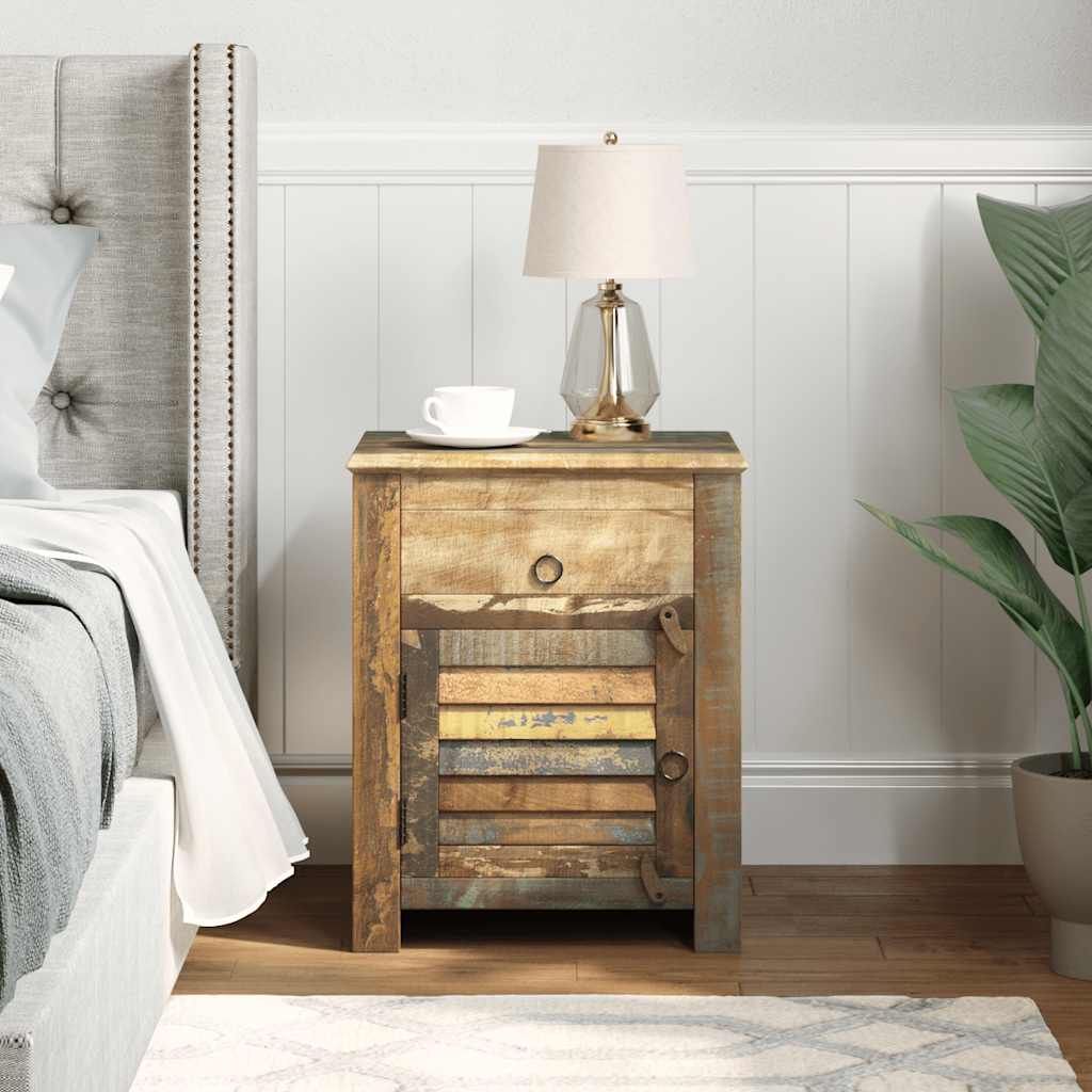 vidaXL End Table with 1 Drawer 1 Door Reclaimed Wood - Brown - 45 x 33 x 55 cm