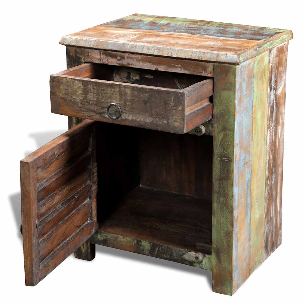 vidaXL End Table with 1 Drawer 1 Door Reclaimed Wood - Brown - 45 x 33 x 55 cm