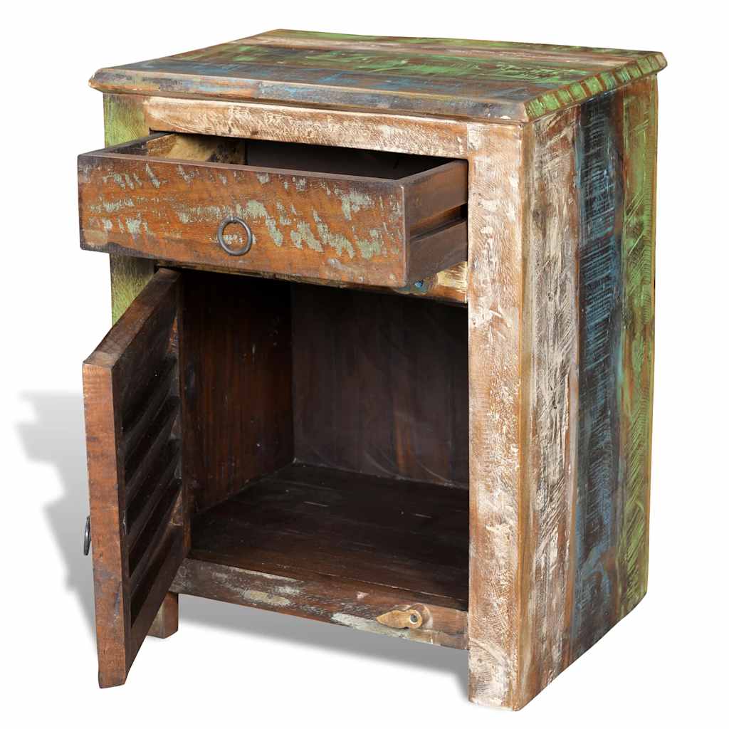vidaXL End Table with 1 Drawer 1 Door Reclaimed Wood - Brown - 45 x 33 x 55 cm