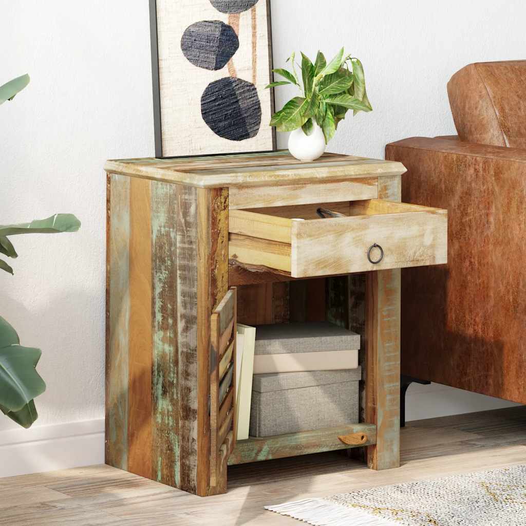 vidaXL End Table with 1 Drawer 1 Door Reclaimed Wood - Brown - 45 x 33 x 55 cm