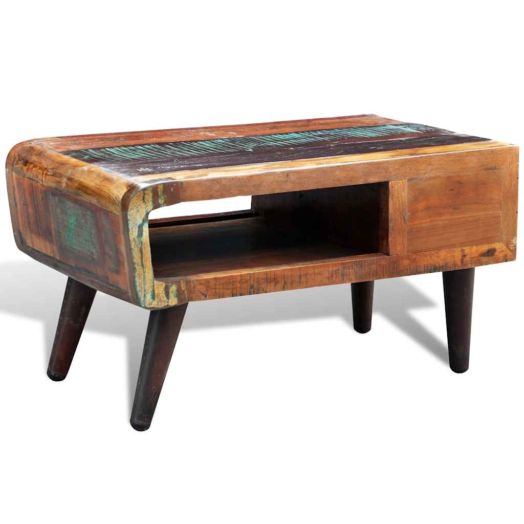 vidaXL Coffee Table with Curved Edge 1 Drawer Reclaimed Wood - Brown - 90 x 45 x 45 cm
