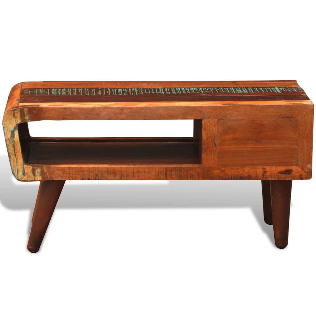 vidaXL Coffee Table with Curved Edge 1 Drawer Reclaimed Wood - Brown - 90 x 45 x 45 cm