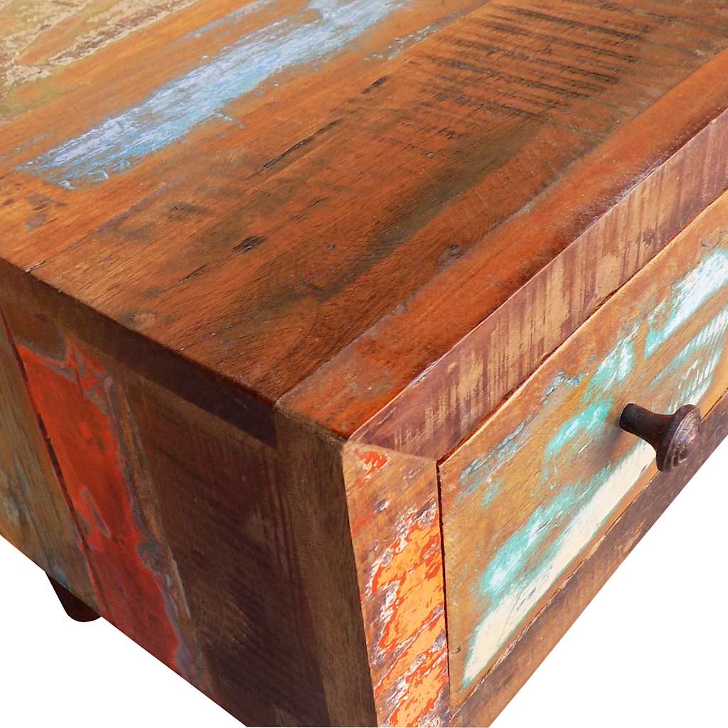 vidaXL Coffee Table with Curved Edge 1 Drawer Reclaimed Wood - Brown - 90 x 45 x 45 cm