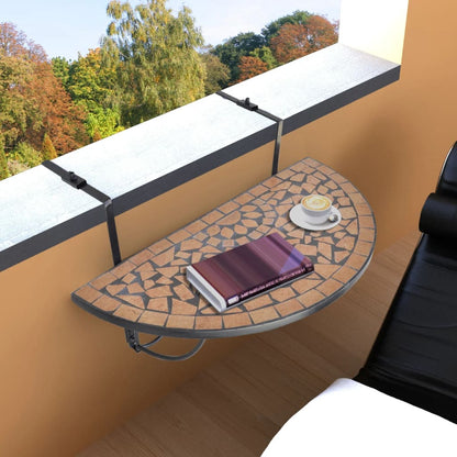vidaXL Hanging Balcony Table Terracotta Mosaic - Brown - 76 x 56 x 64 cm