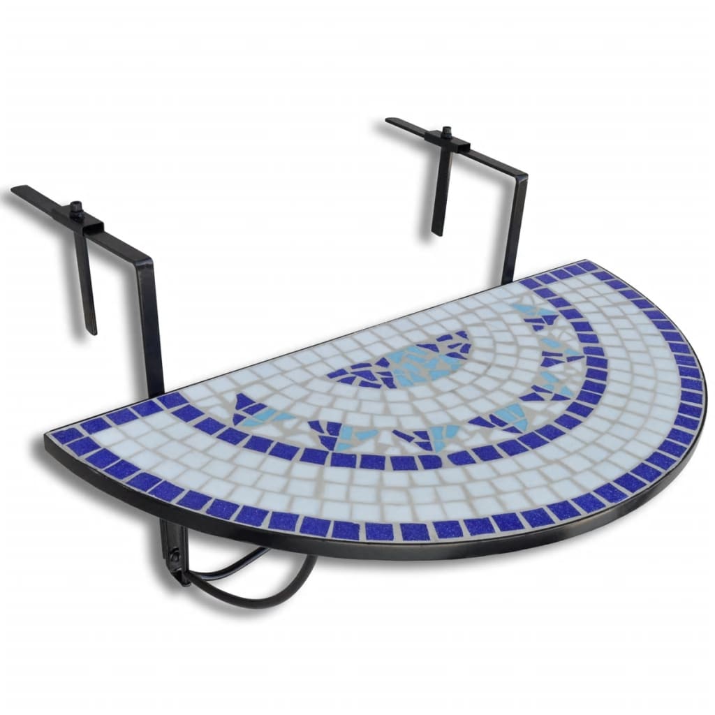 vidaXL Hanging Balcony Table Blue and White Mosaic - Multicolour - 76 x 56 x 64 cm