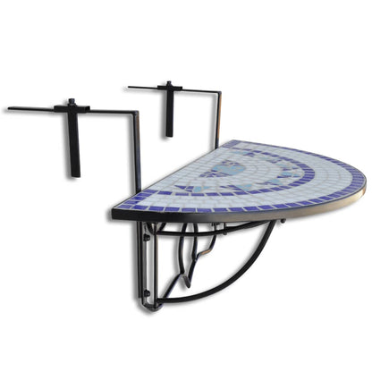 vidaXL Hanging Balcony Table Blue and White Mosaic - Multicolour - 76 x 56 x 64 cm