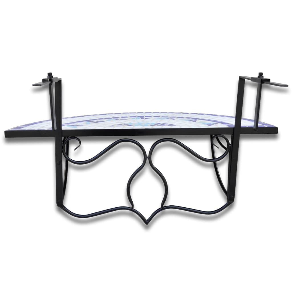 vidaXL Hanging Balcony Table Blue and White Mosaic - Multicolour - 76 x 56 x 64 cm