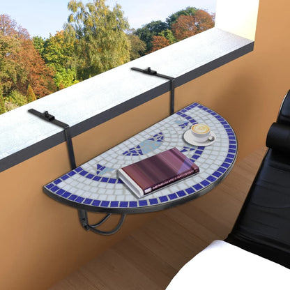 vidaXL Hanging Balcony Table Blue and White Mosaic - Multicolour - 76 x 56 x 64 cm