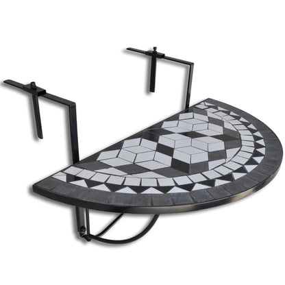 vidaXL Hanging Balcony Table Black and White Mosaic - Multicolour - 76 x 56 x 64 cm
