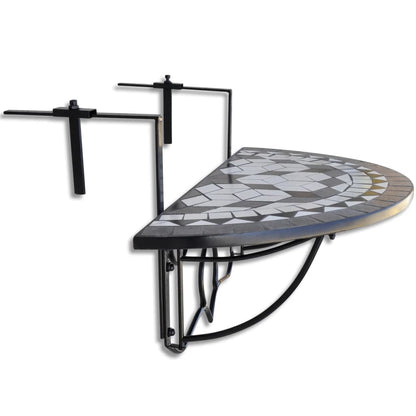 vidaXL Hanging Balcony Table Black and White Mosaic - Multicolour - 76 x 56 x 64 cm