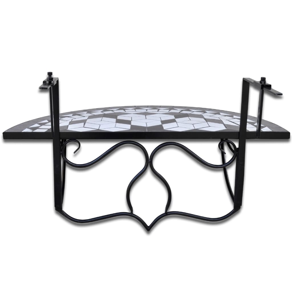 vidaXL Hanging Balcony Table Black and White Mosaic - Multicolour - 76 x 56 x 64 cm