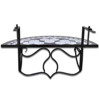 vidaXL Hanging Balcony Table Black and White Mosaic - Multicolour - 76 x 56 x 64 cm