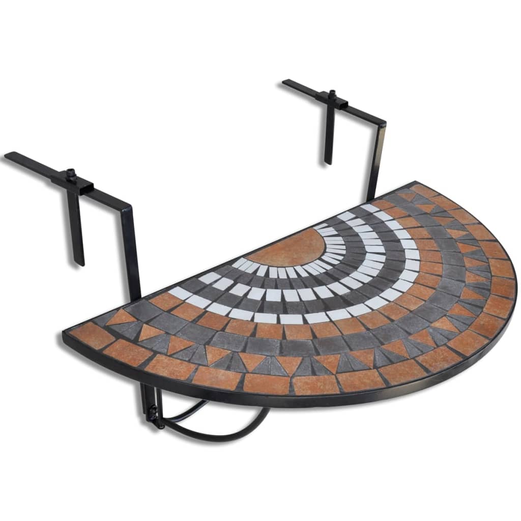 vidaXL Hanging Balcony Table Terracotta and White Mosaic - Brown - 76 x 56 x 64 cm