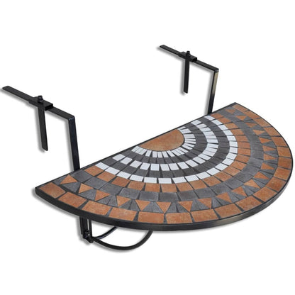 vidaXL Hanging Balcony Table Terracotta and White Mosaic - Brown - 76 x 56 x 64 cm
