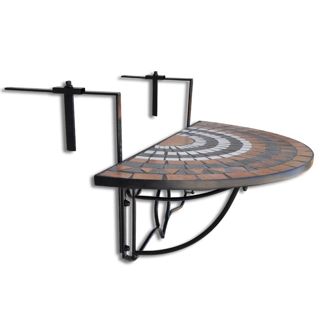 vidaXL Hanging Balcony Table Terracotta and White Mosaic - Brown - 76 x 56 x 64 cm