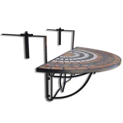 vidaXL Hanging Balcony Table Terracotta and White Mosaic - Brown - 76 x 56 x 64 cm