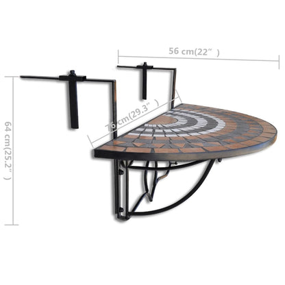 vidaXL Hanging Balcony Table Terracotta and White Mosaic - Brown - 76 x 56 x 64 cm
